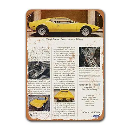 1p ، Sisoso 1971 de Tomaso Pantera سيارة القصدير علامات خمر شريط معدني المشارك حانة المرآب لعبة غرفة القهوة نادي جدار ديكور المنزل