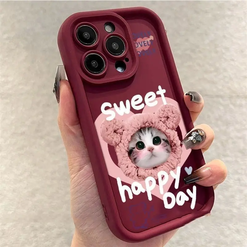 Super Cute Cat Sweet Cool Fun Phone Case For iPhone 15 14 13 12 11 Pro Max XR XS 7 8 Plus Soft Anti Drop Silicone Cover Y2k Girl