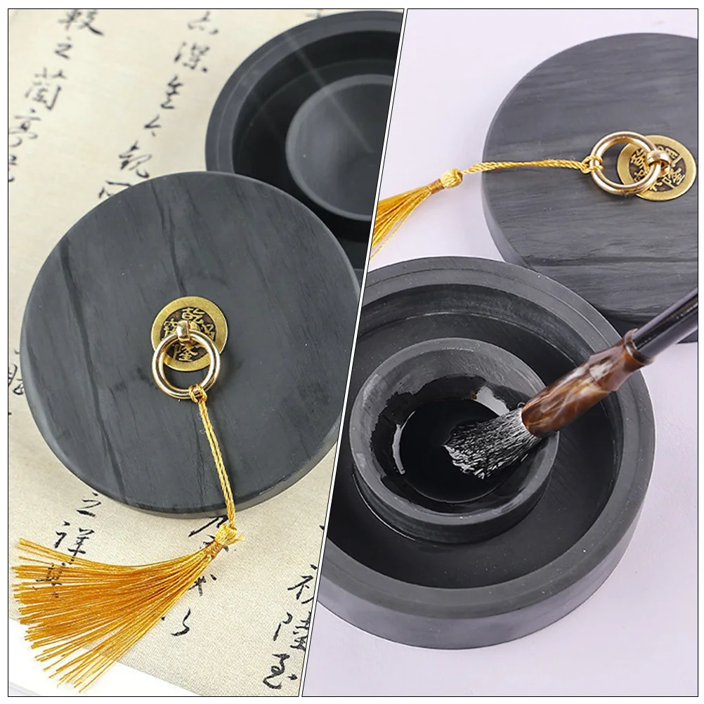 

Lidded Chinese Inkstone Preserve Moisture Calligraphy Ink Stone Ink Well Durable Smooth Surface Portable Practical Inkstone