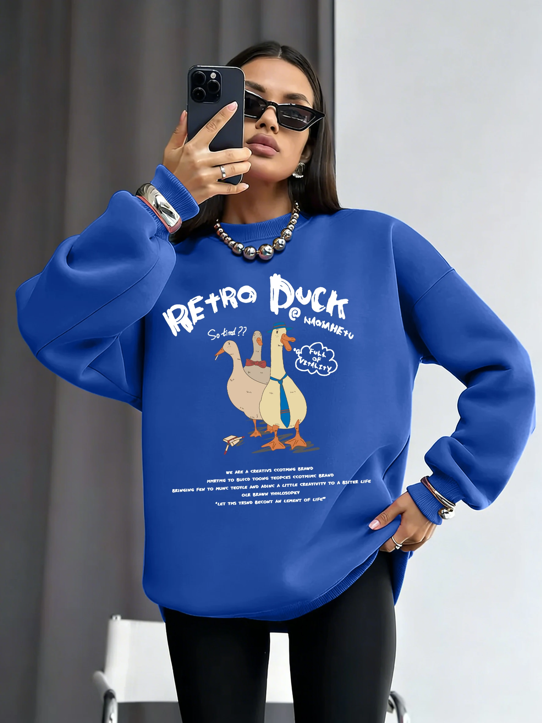 Retro Vitalty Duck Druck Warme Streetwear Unisex Hip Hop Weiche Hoodless Tops Mode Grundlagen Trainingsanzug Herbst Winter Pullover