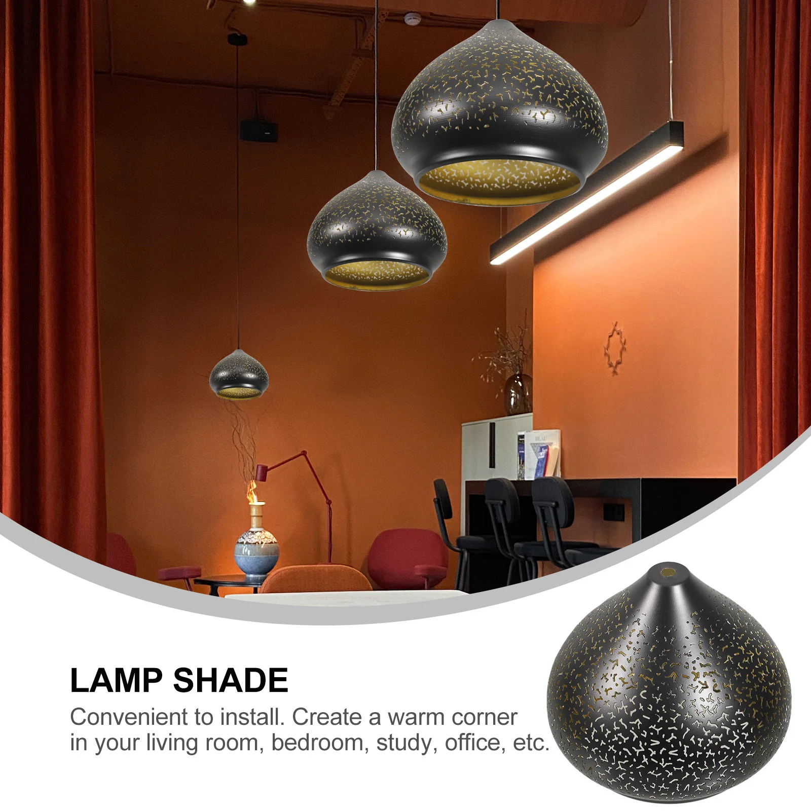 

Hollow Iron Lamp Shade Black Pendant Replacement Ceiling Lamp Cover Decorative Metal Lampshade for Living Room Bedroom Study