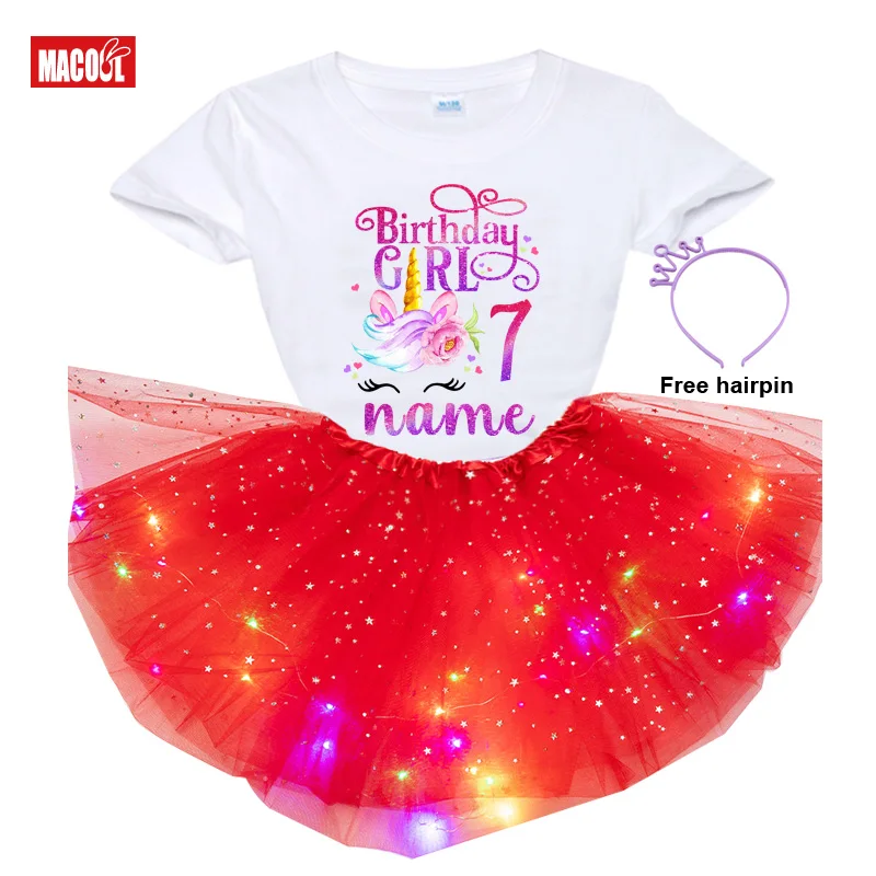 Girls Unicorn Tutu Outfit Birthday Shirt Set Unicorn Shirt for Girls Party Outfits Princess Light Dress+tshirt Dress Custom Name