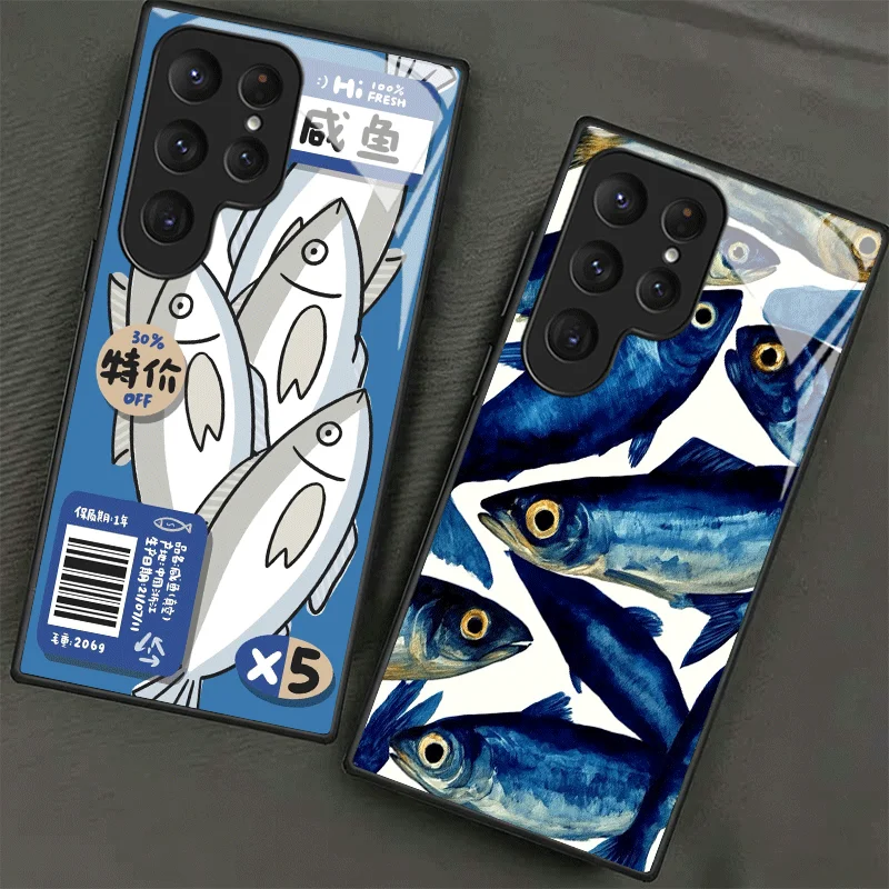 Discounted Salted Fish Tempered Glass Phone Case for Samsung Galaxy S24 S25 S26 Ultra Edge S23 FE S22 Plus S21 + S20 Shockproof