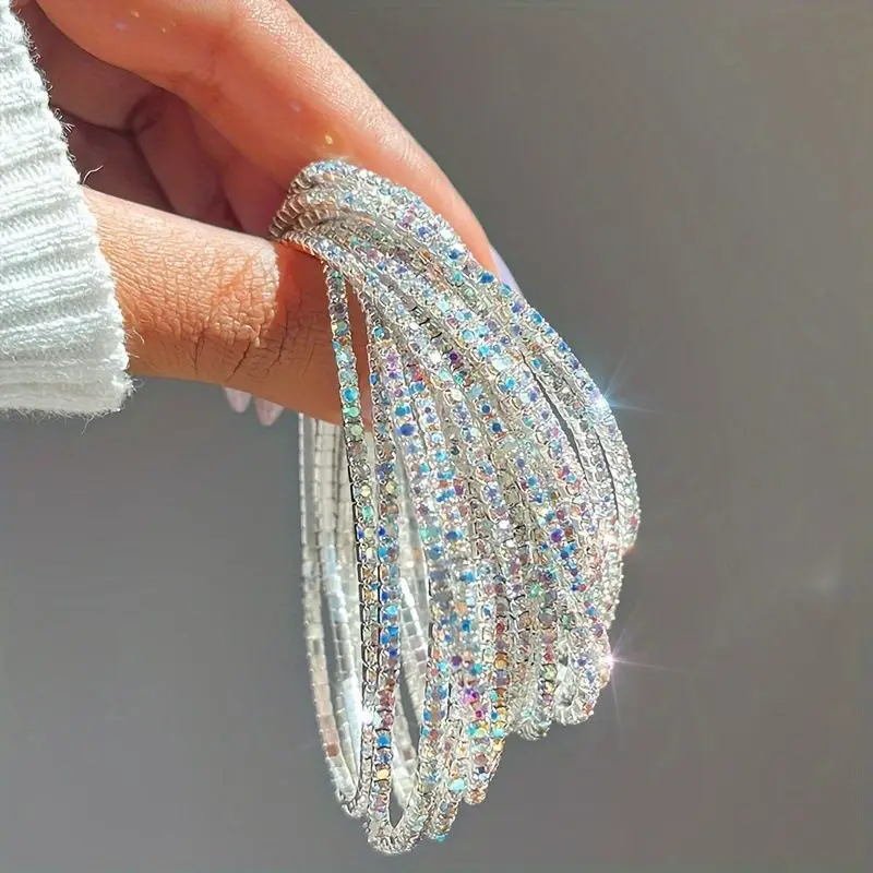 1pcs Super Sparkly Full Diamond AB Bracelet Elastic Single Row Colorful Cleaver Chain