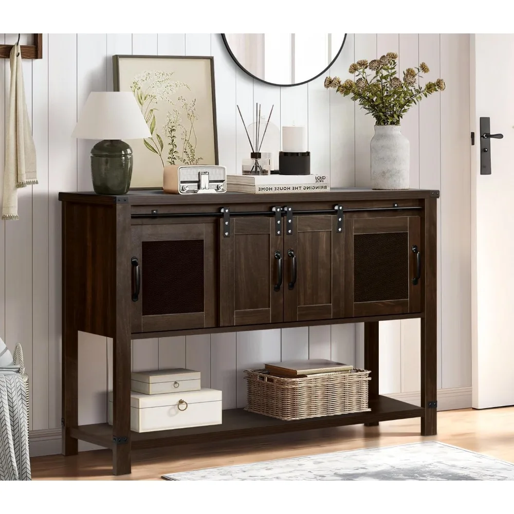 خزانة بار القهوة في المزرعة مع مساحة تخزين، طاولة بار القهوة 47 بوصة مع باب الحظيرة المنزلقة، خزانة بوفيه مع أبواب شبكية معدنية، #3