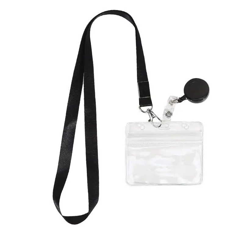 Retractable ID Employee Card Sleeve Hanging Rope Easy To Pull Buckle Replaceable Horizontal Vertical Cards Business Badge Sleeve