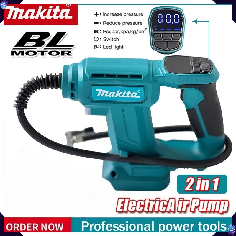 

Беспроводной воздушный компрессор Makita, портативный насос для накачки автомобильных шин с цифровым дисплеем, насос для накачки шин на 18В аккумуляторах