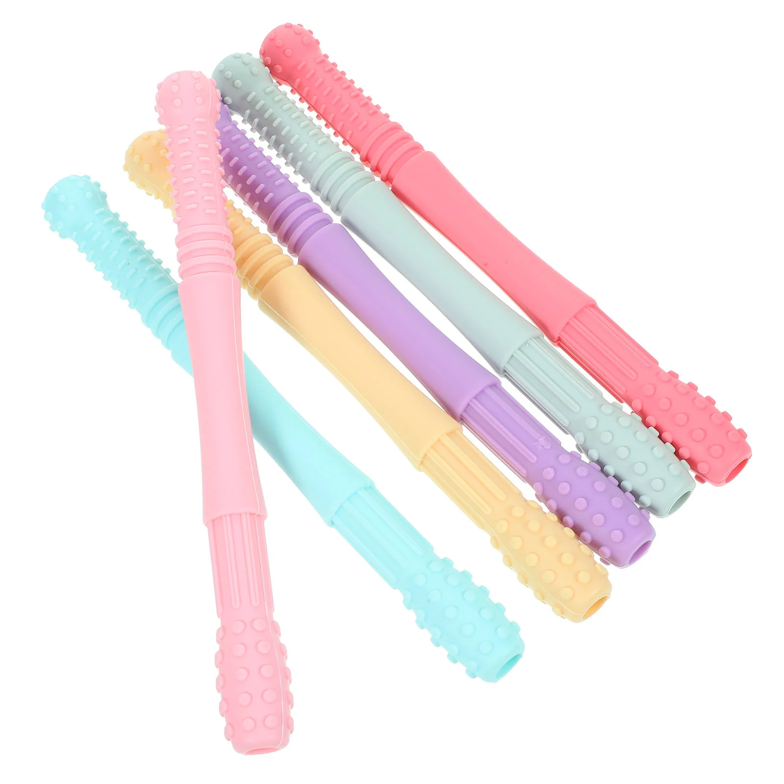 6 pçs bebê dentição vara anti-comer mão molar brinquedo calmante silicone mascar palha brinquedos para bebês