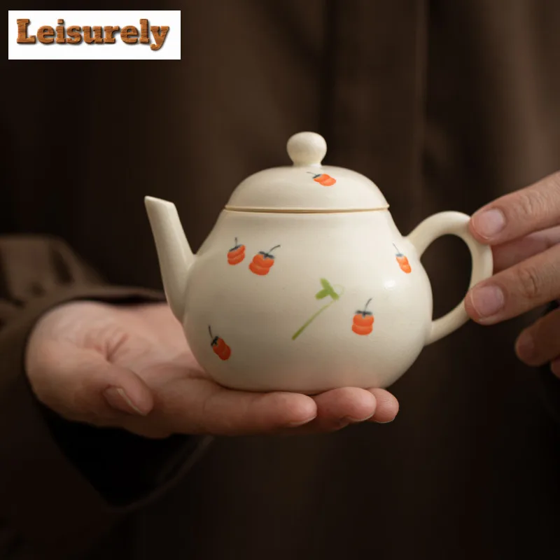 130ml Handamde Soda Glazed Teapot Japanese Persimmon Ruyi Scholar Pot Tea Maker Filter Kettle White Tea Teaset Accessories Gift