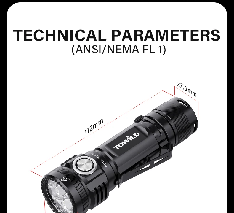 TOWILD BC10 EDC Flashlight Portable Rechargeable 4000lm IPX8 High Power Led Flashlight 21700 Torch For Camping Outdoor Lighting