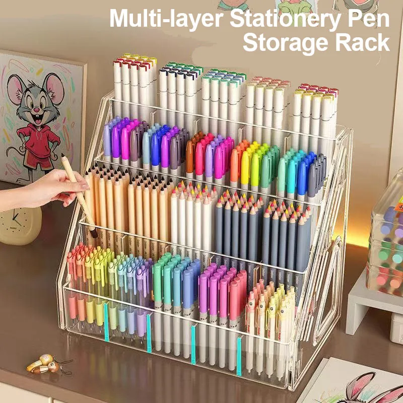5-Layer Stationery Pen Storage Box Organizer Acrylic Watercolor Pen Compartment Storage Boxes for Study, Office, Bedroom