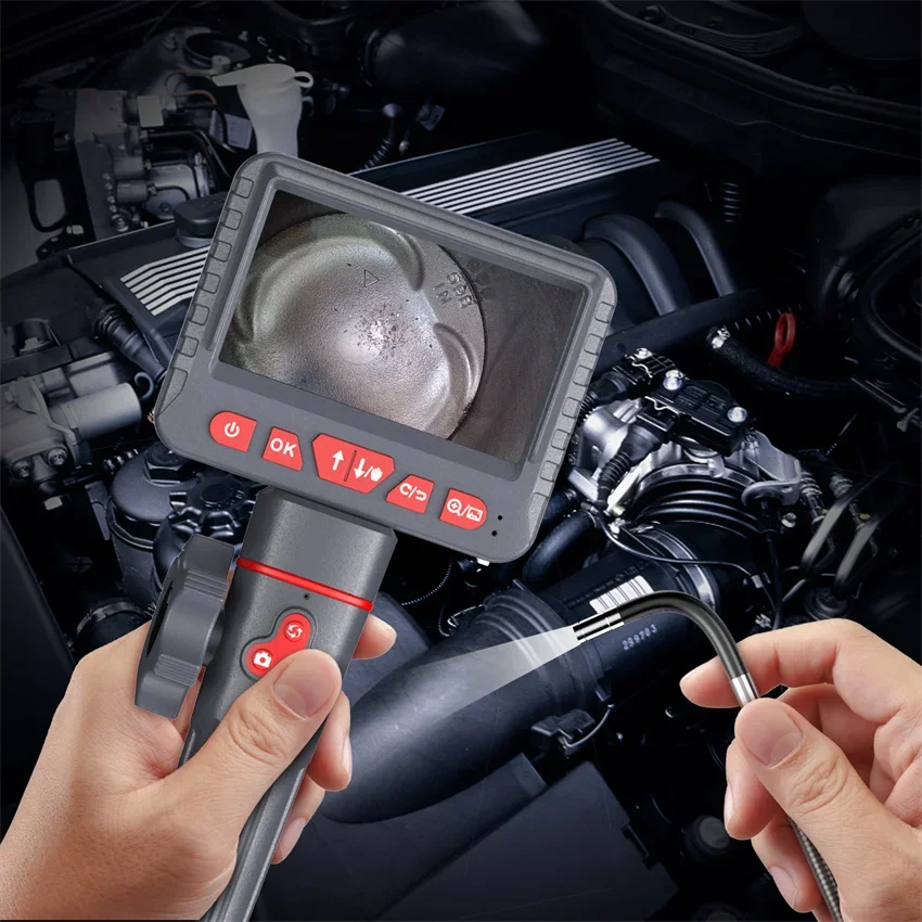 6mm  1m 2m Articulating Inspection Camera 2 Way 180 Degree Steering Industrial Endoscope 5" Screen 6 LED with Tool Case