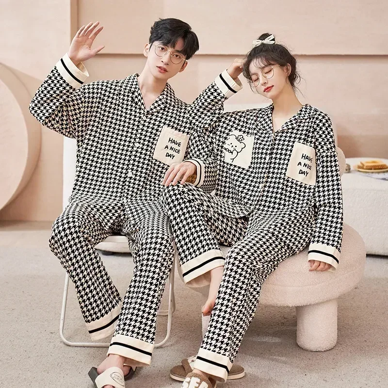 Set Donna Coppia Per Il Tempo Libero Pigiama di Cotone Autunno Per La Primavera Degli Uomini Degli Indumenti Da Notte Moda Pigiama Nuovo Ins Kinitted Pjs Set