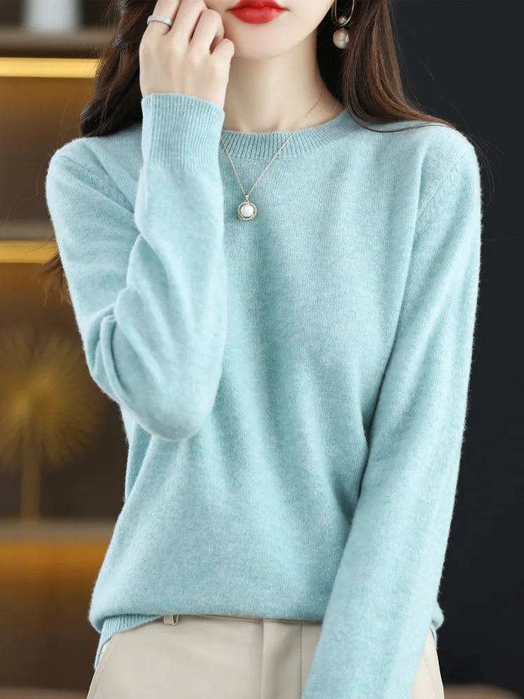 Women 100% Merino Wool Cashmere Sweater O-Neck Pullover Knitted Casual Autumn Winter Tops Long Sleeve Warm High-Grade Jumper New