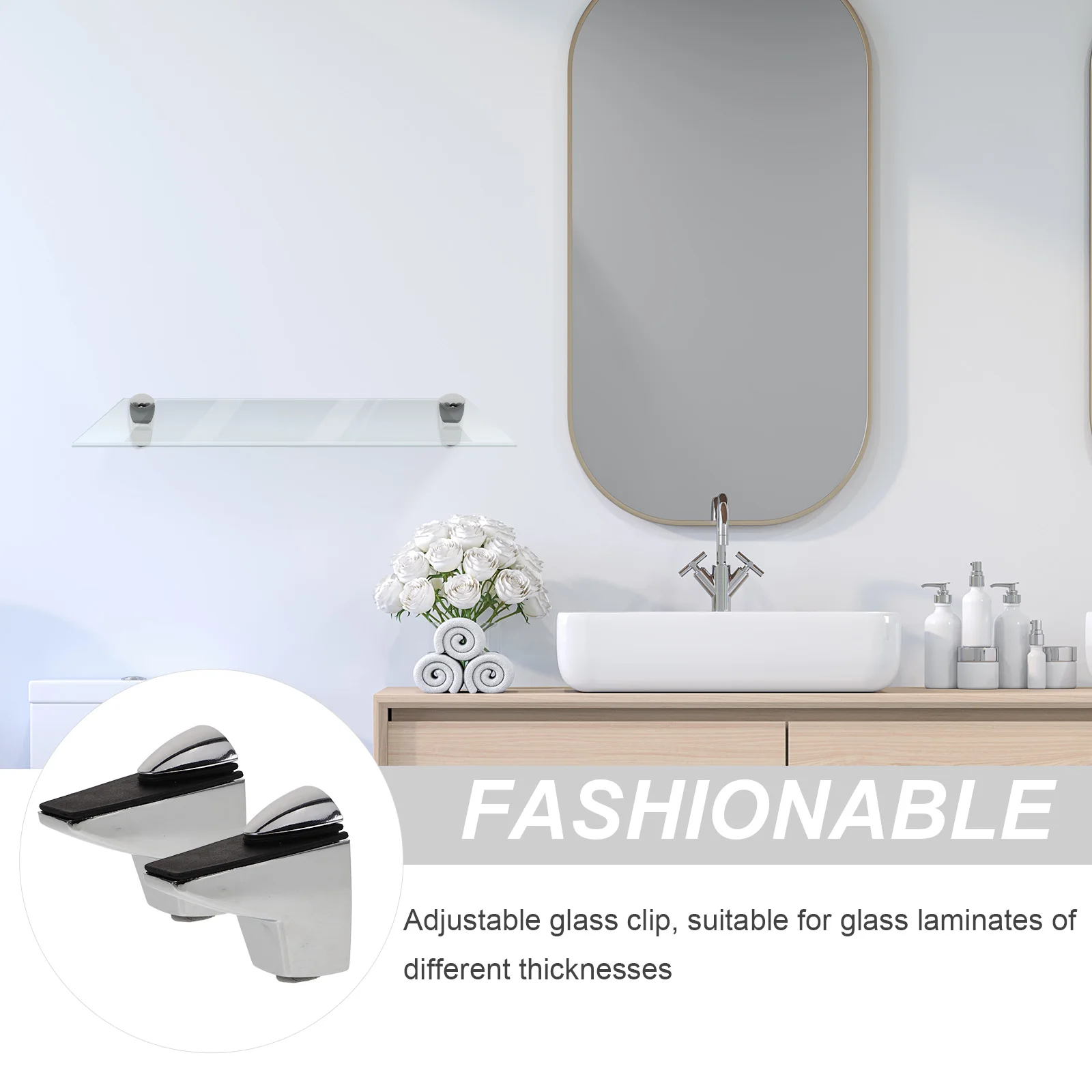 

2Pcs Glass Shelf Brackets Zinc Alloy Heavy Duty Stable Fixing for Bathroom Frameless Shelves Shower Door Hardware