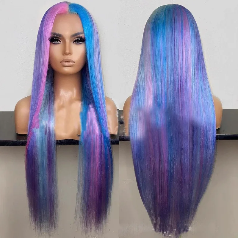 

New Gradient European and American Style Wig for Women, Middle Part Long Straight Hair, Colorful Cosplay Wig