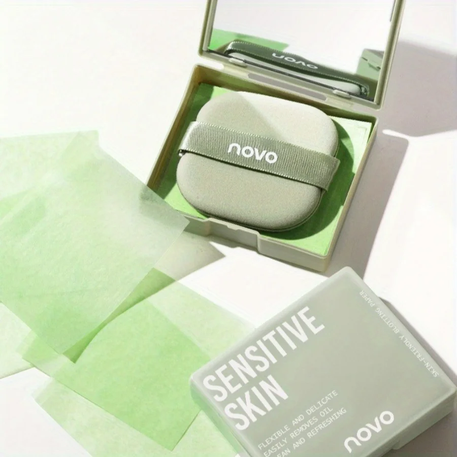 100pcs/Box Oil-Absorbing Sheets Powder Puff with Mirror Summer Face Refreshing Degreasing Portable Paper Facial Tissue
