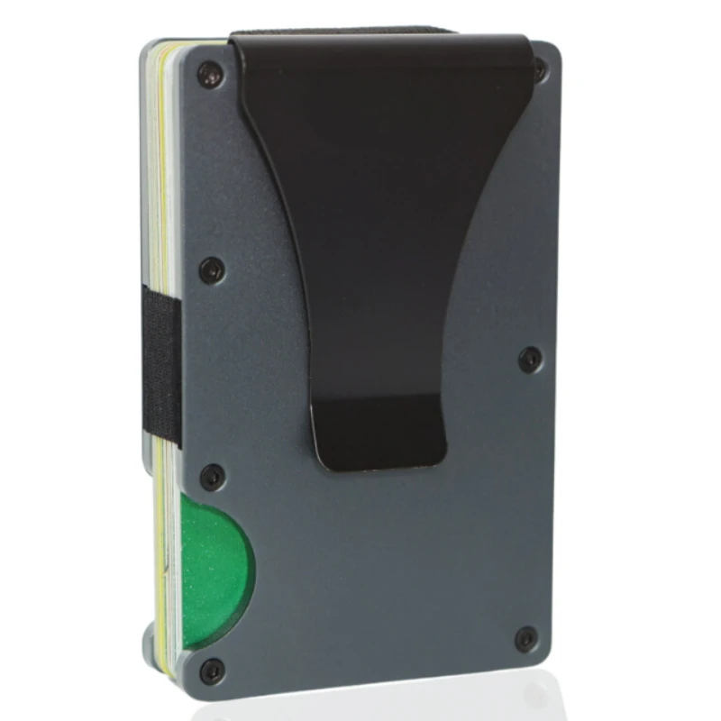 Minimalistische, schlanke RFID-blockierende Geldbörse für Herren – leicht, langlebig und kompakt – Aluminium-Geldbörse mit Geldklammer (schwarz) – Detail 3