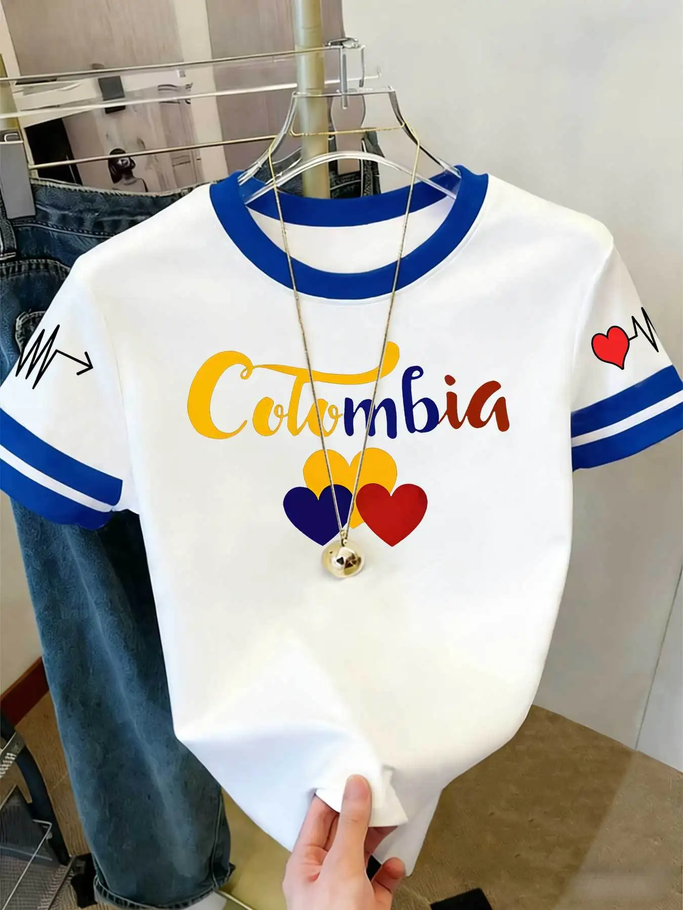 T-shirt pour femme avec lettrage colombien - Style espagnol adapté à toutes les saisons, col rond, manches courtes, imprimé Paisa, vêtement décontracté et sportif