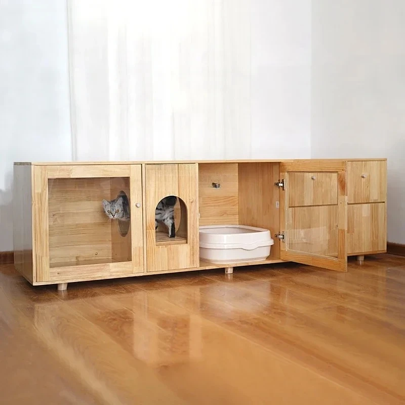 

Клетка для кошек, супер большое свободное пространство, массив дерева, домашний теплый шкаф для кошек, ТВ-шкаф, кошачье гнездо, встроенный туалет