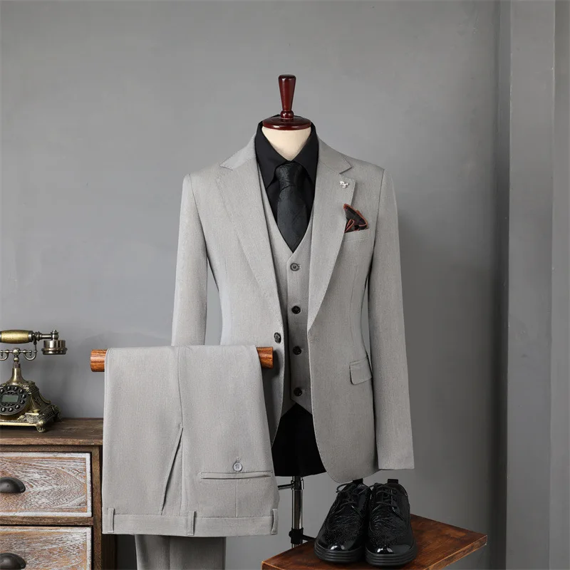 Groom's Suit, Men's Business Professional Formal Wedding Dress, British Style Casual Slim Fit, Korean Version Suit, Men's