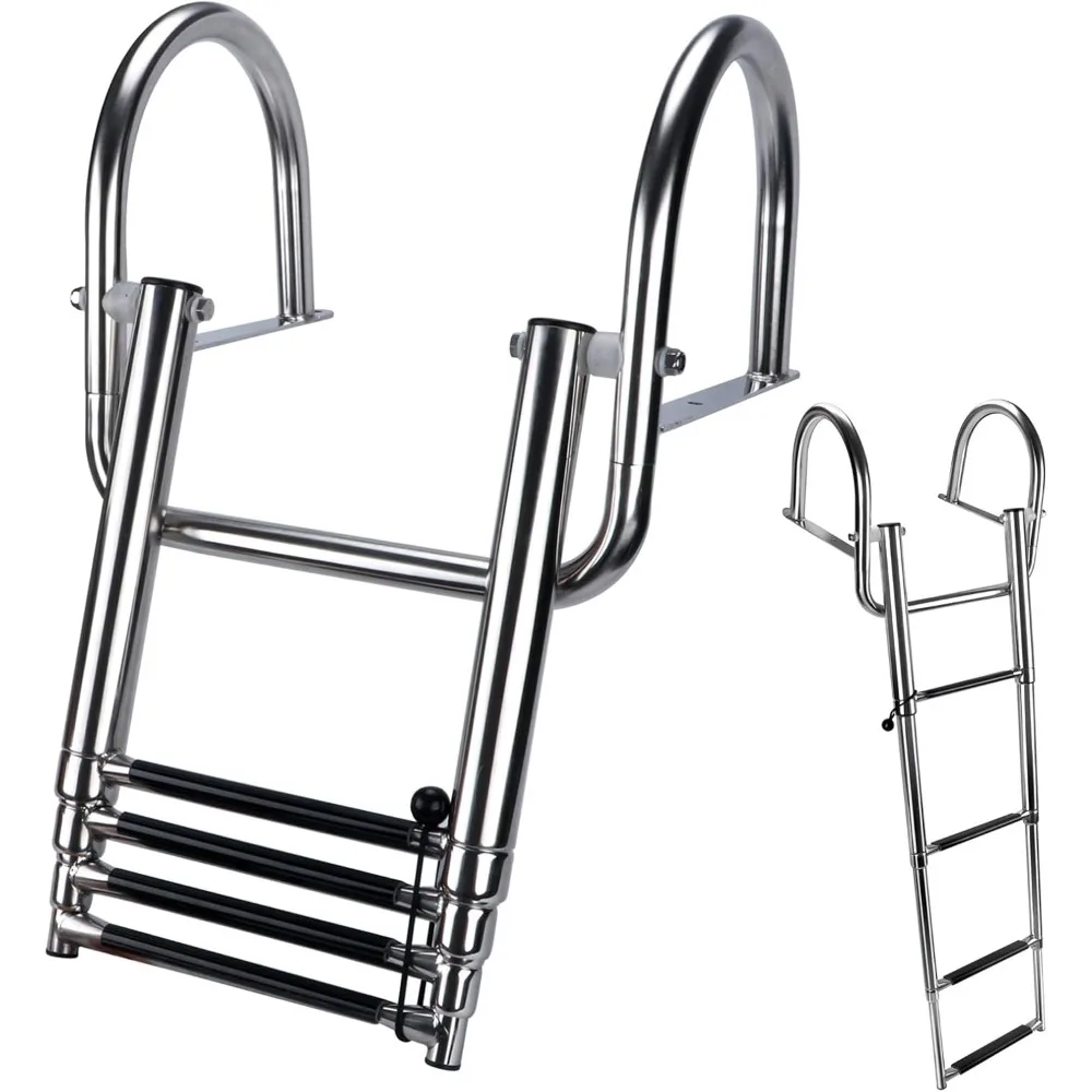 

4 Step Pontoon Boat Ladder, Stainless Steel Telescoping Folding Ladder with Pedal and Safe Handrails