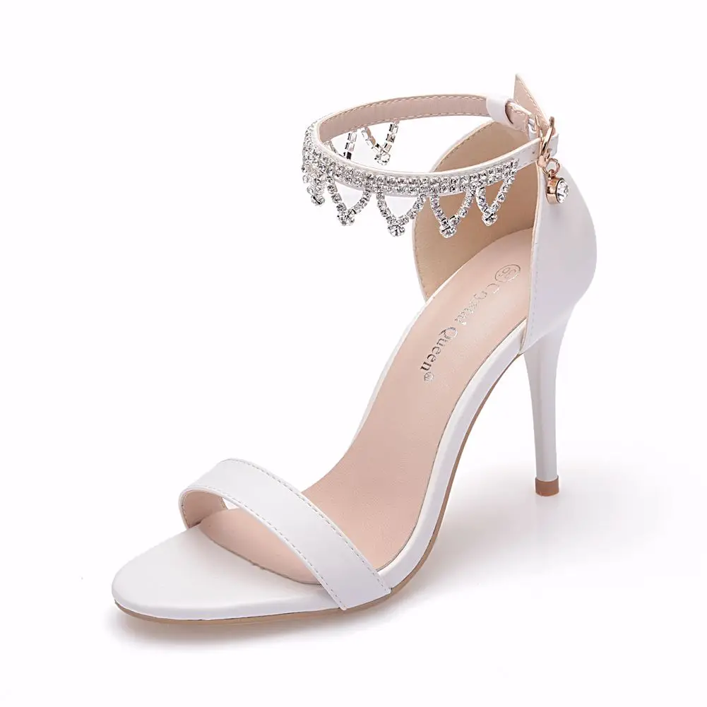 Crystal Queen Lady Fringed Sandals Stiletto White High Heels Elegant Pumps Sweet Wedding Shoes Banquet Large Size