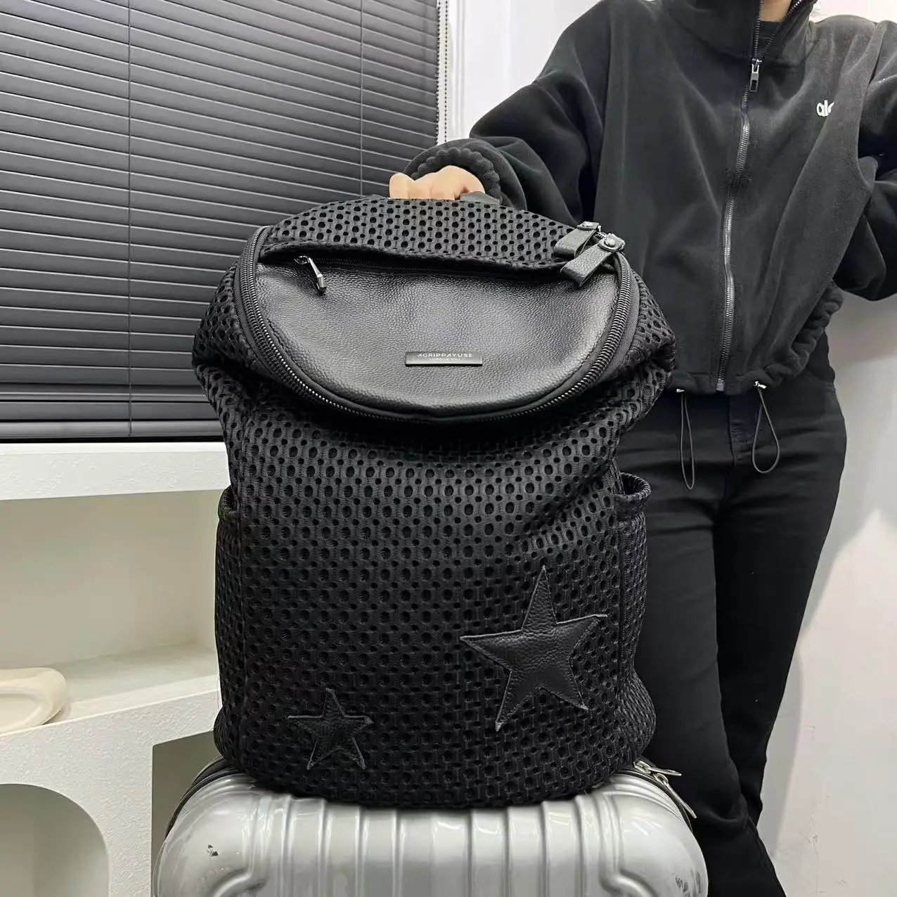 Unisex Large Capacity Mesh Backpack Simple Fashion Multi-Functional Backpack Crossbody Neutral Handbag Easy to Match Travel Bag