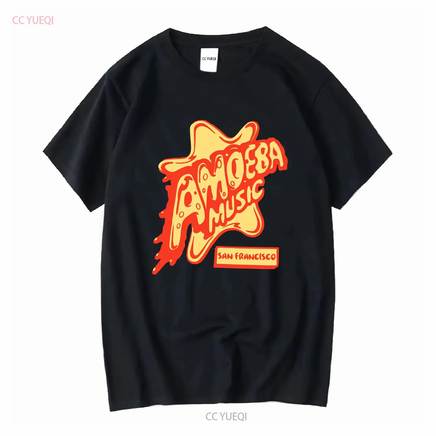 Camiseta Amoeba Music San Francisco para hombre, talla mediana, roja, con logo de disco, mangas largas, estilo vintage, lavada, versátil, gráfica, suave y elegante.