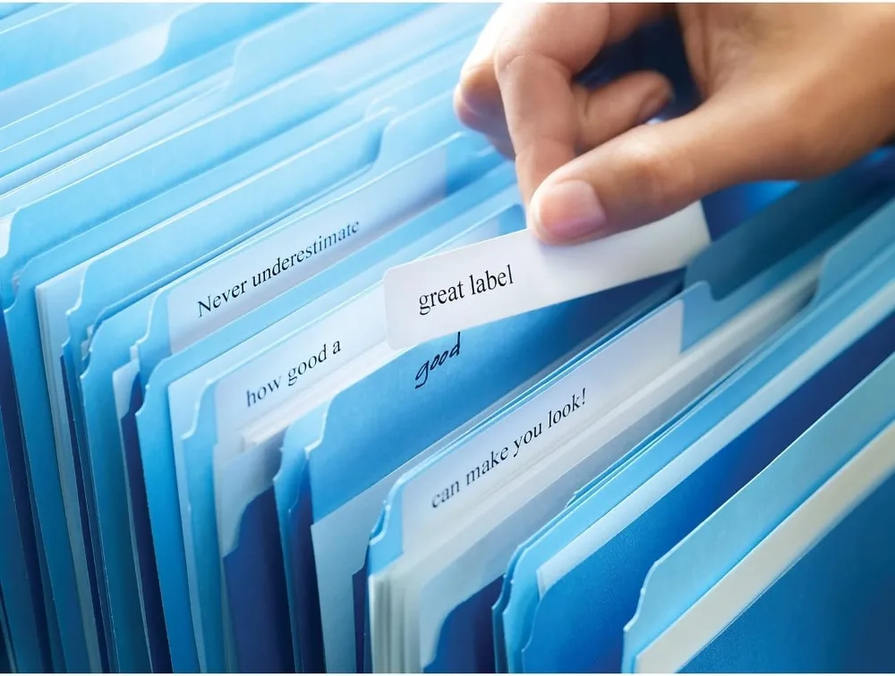 ملصقات مجلد ملفات ذاتية اللصق دائمة - لاصق Ultrahold، تقنية TrueBlock للاستخدام المكتبي الاحترافي