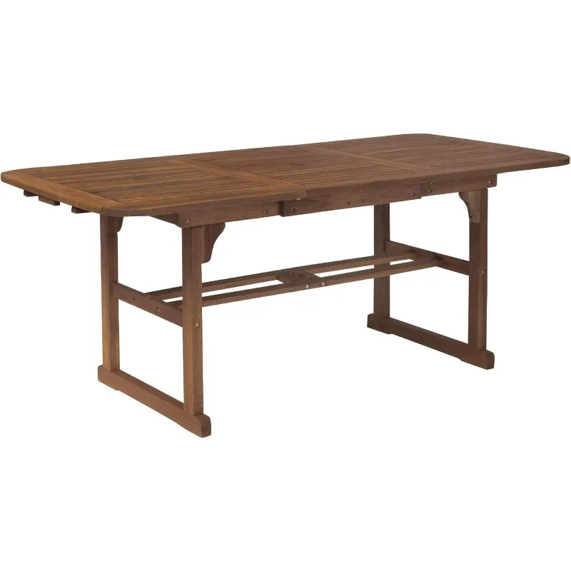 Maui Modern Solid Acacia Wood Slatted Patio Dining Table, 78 Inch, Dark Brown