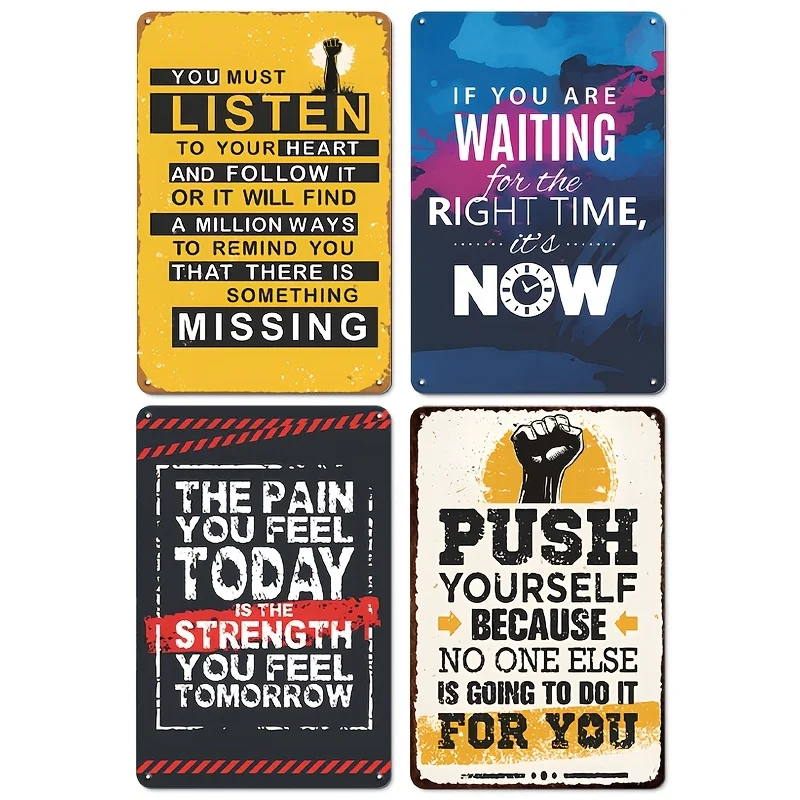 4pcs Inspirational Metal Tin Sign Wall Art Decor | Motivational Quotes Plaque For Home Office Club, Positive Affirmation Iron