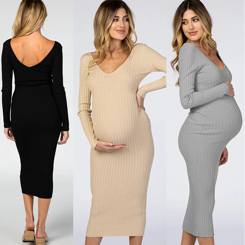 vestido-de-maternidad-europeo-y-americano-sexy-ajustado-con-cuello-en-v-manga-larga-multicolor-opcional-tallas-s-xxl
