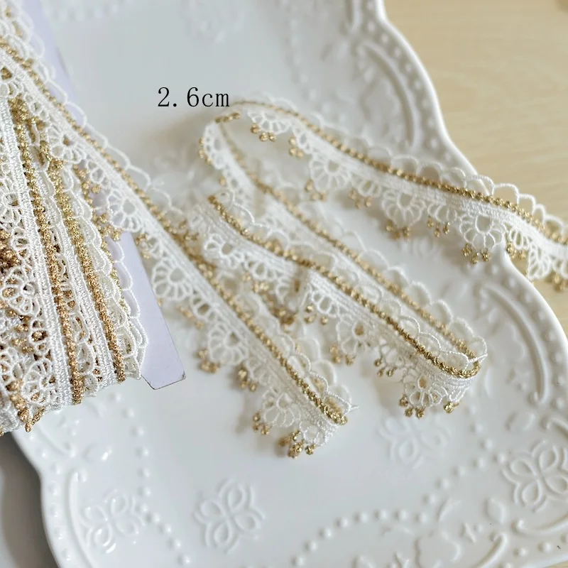 Wedding Dress Fluorescent Lace Applique, Gold Thread, White, Black Venice Lace Accessories, Stage Performance Decoration, 2 Yard