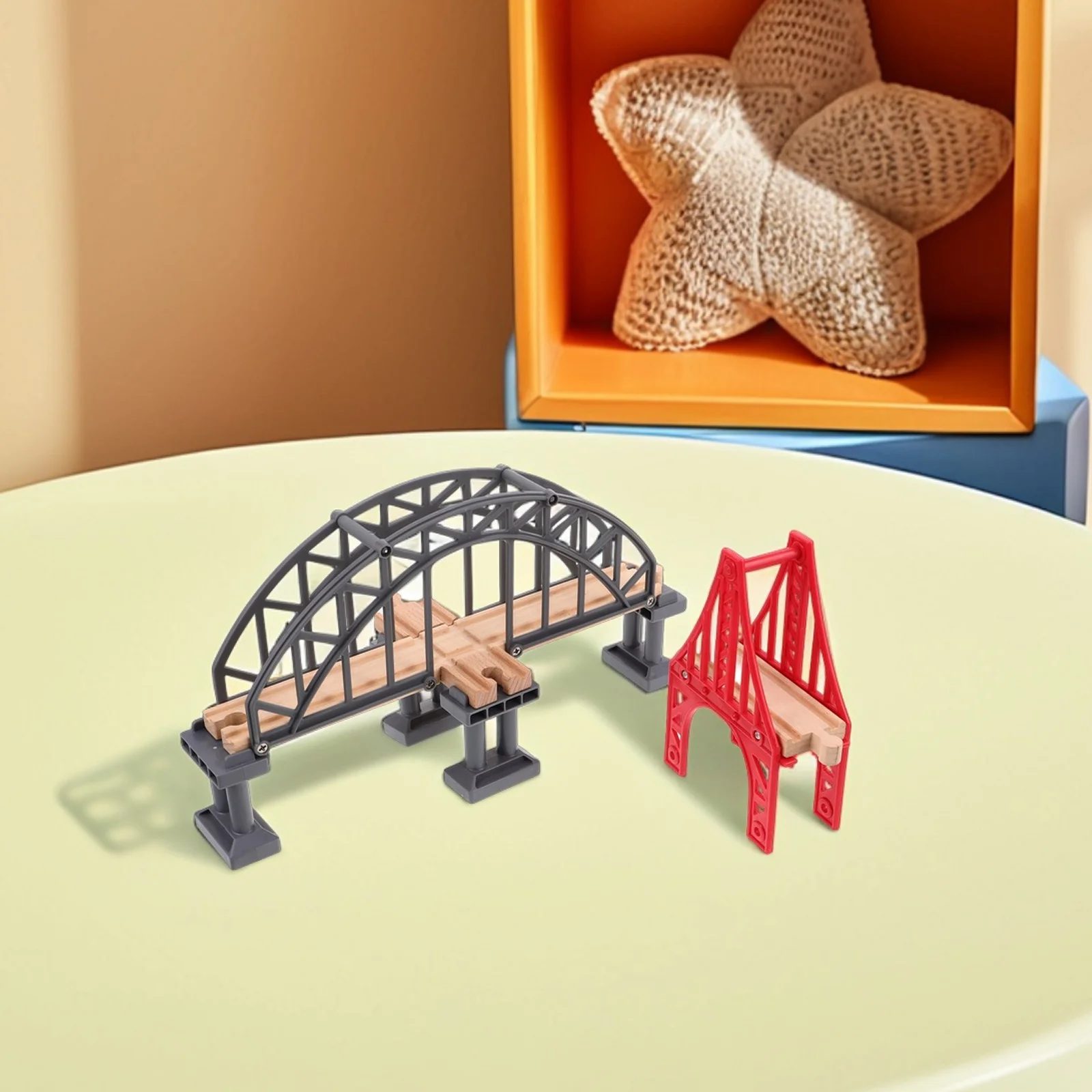 2pcs Wooden Train Track Bridge Set For Kids Railway Layout Accessories Suspension Support Creative Play Educational Montessori