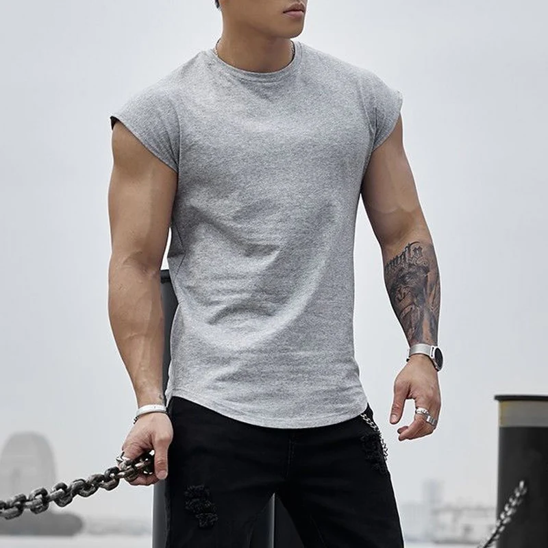 Fashion Loose Sleeveless Men\'s Clothing 2023 Summer New Solid Color Cotton Round Neck Vest Motion Bodybuilding Quick Drying Tops