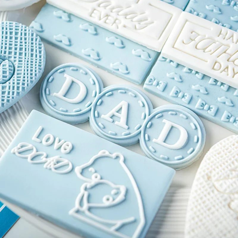 Happy Father\'s Day Acrylic Cookie Embosser Mold Dad\'s Festival 3D Fondant Icing Cookie Stamp Handmade Gift Baking Biscuit Mold