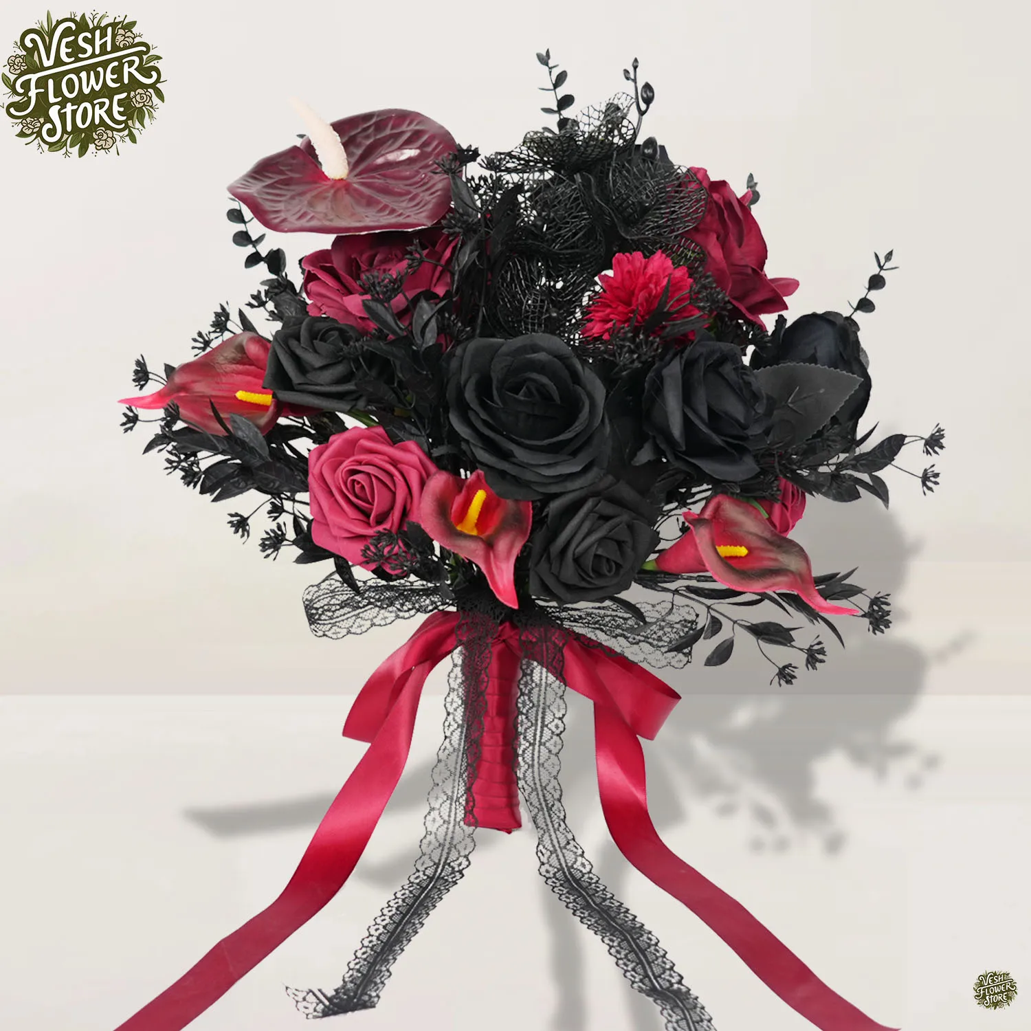 Artificial Hand Bouquet Bride Bridesmaid Luxury Red and Black Rose Wedding Proposal Home Country Wedding Valentine's Day Decor