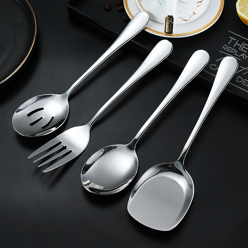 Stainless Steel Serving Spoon and Fork Chopsticks Cutlery Sets for Buffet Long Handle Home Dinnerware Tableware Kitchen Utensils