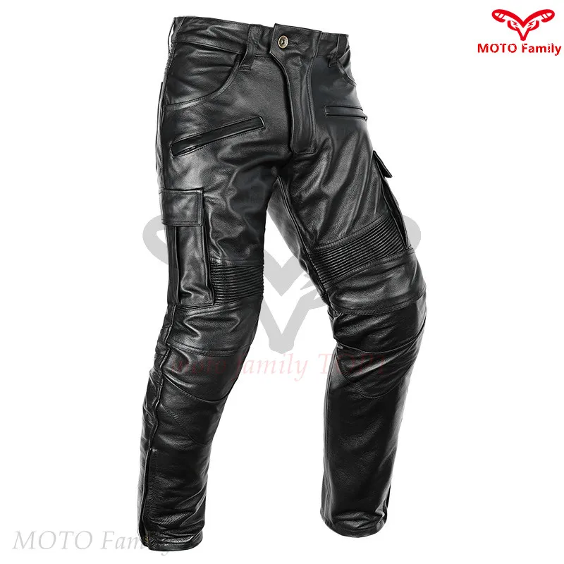 New topgrain cowhide genuine leather pants men's windproof motorcycle protective gear long pants motorcycle pants men 5XL