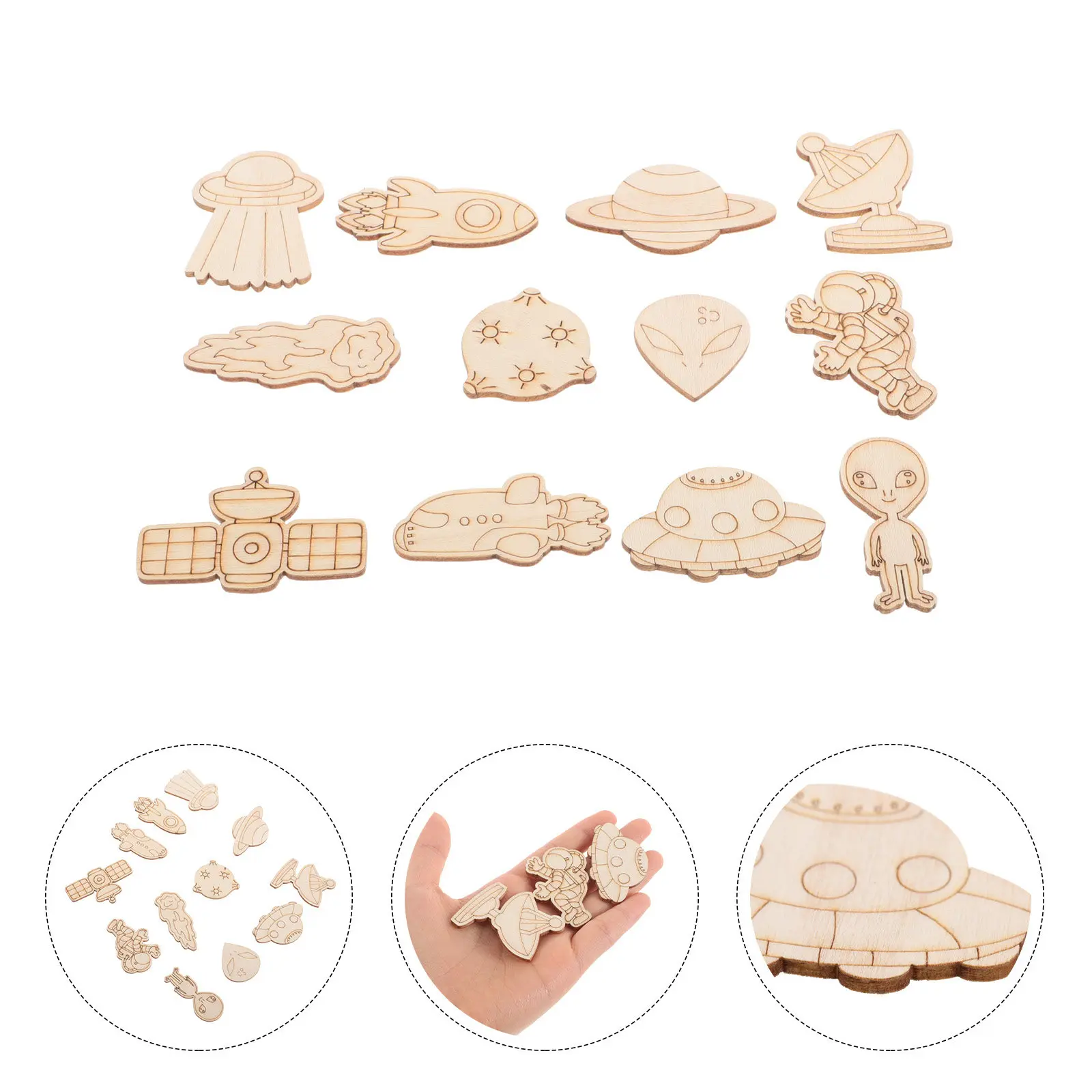 

100Pcs Space Themed Wooden Cutouts DIY Craft Kit Painting Set Kids Room Decor Creative Explorer Art Outer Space Party Supplies