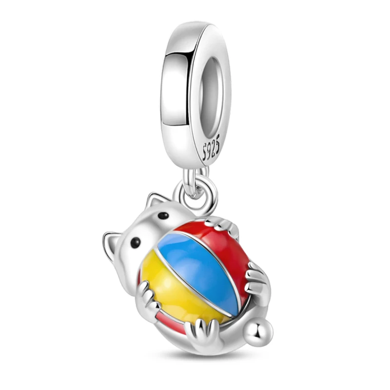 

Funny 925 Sterling Silver Volleyball Cat 3mm Charm Bead Pendant Original Design Suitable For Party DIY Fine Making Jewelry Gift