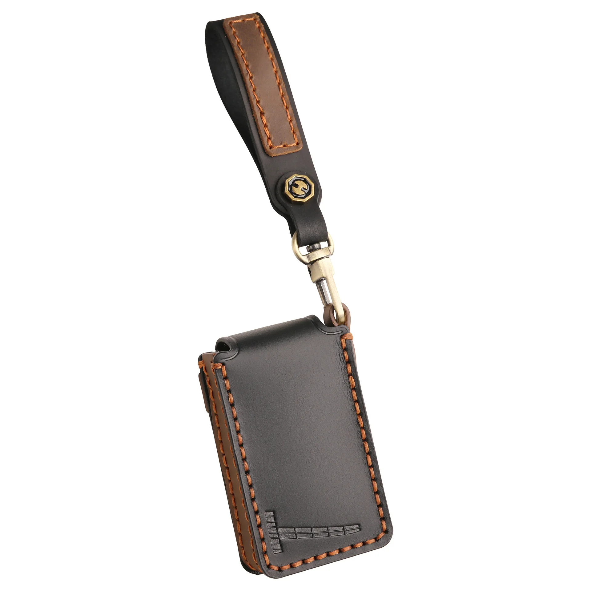 Echtes Leder-Schlüsseletui für Volvo EX30 Bluetooth-Schlüssel, Retro Handgefertigter Smart-Schlüssel-Schutz mit Handgelenkschlaufe und Metallhaken – Detail 5