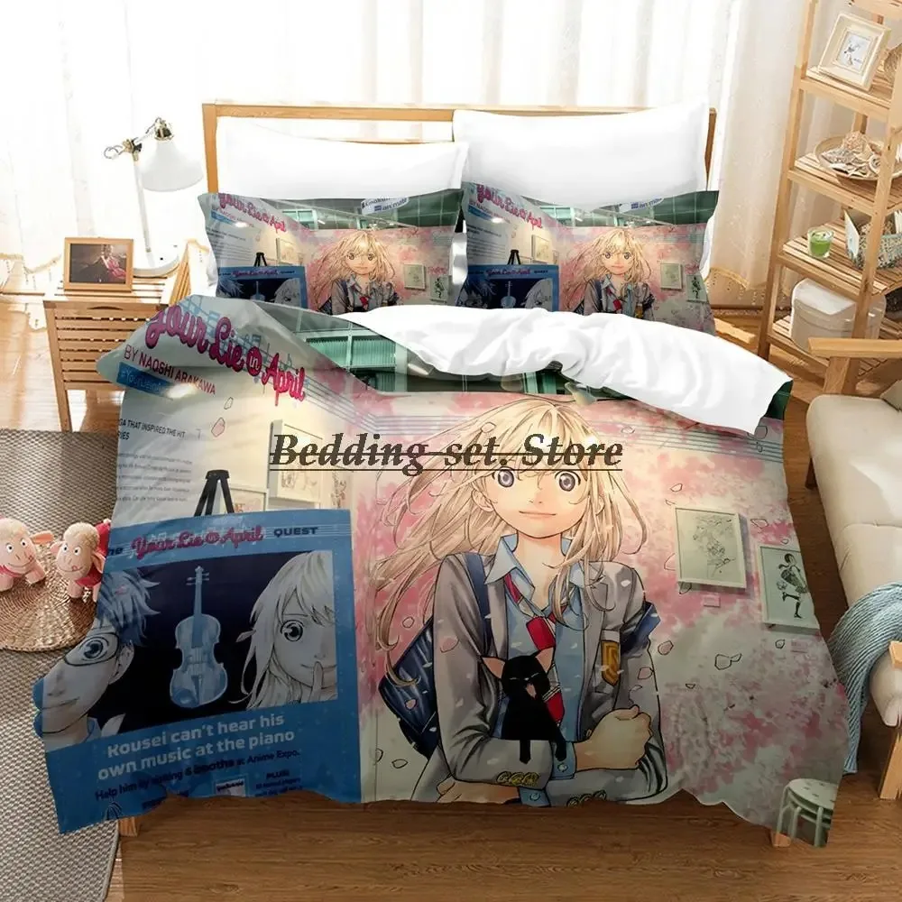 Your Lie In April Bedding Set Single Twin Full Queen King Size Bed Set Aldult Kid Bedroom Duvetcover Sets 3D Anime Bed Sheet Set