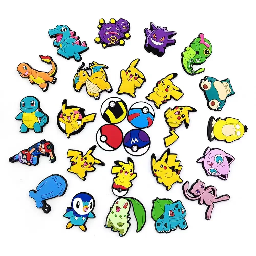 10/20/27Pcs Pokemon Pikachu Shoe Charms Kawaii Anime Charizard Squirtle Shoe Accessories Decration Crocs DIY Sandals Kids Gifts