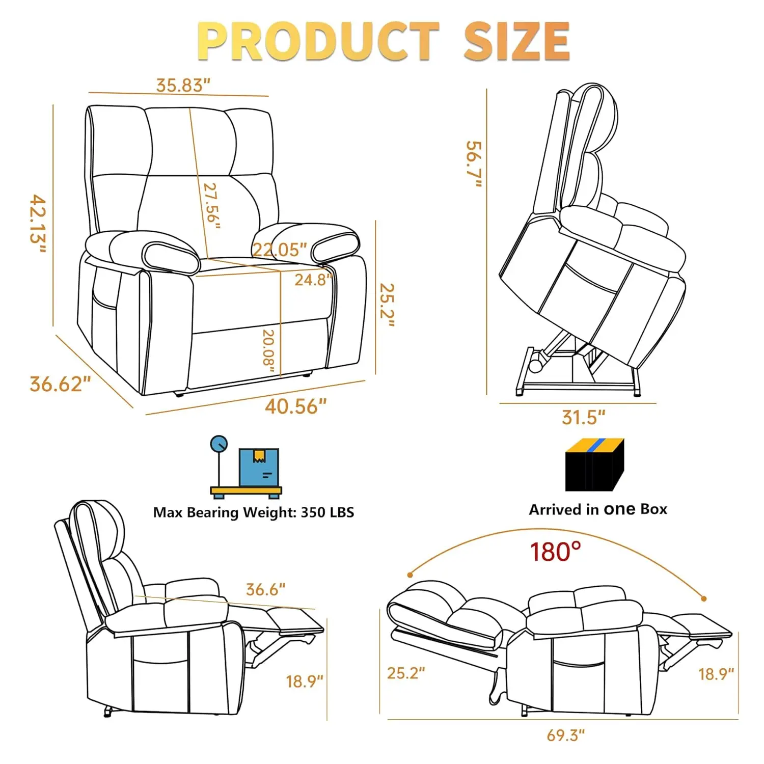 #Extra Large Dual Motor Power Lift Recliner Chair Massage Heat Lay Flat Standing Assistance  Holders Chenille Beige Customized