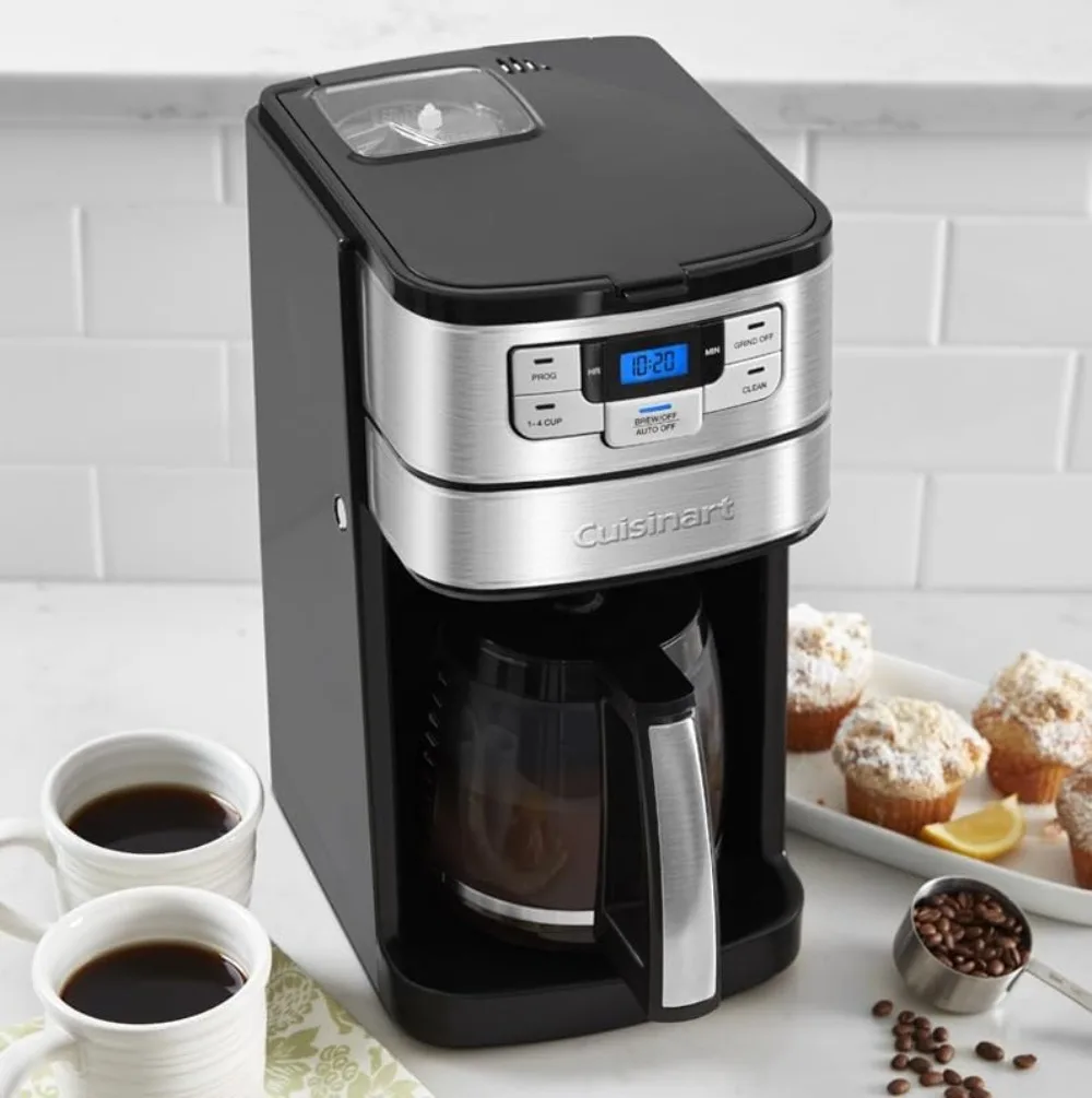 Moedor de café automático com desligamento automático, aço inoxidável preto, cafeteira, 1-4 configuração de copos, 12 copos