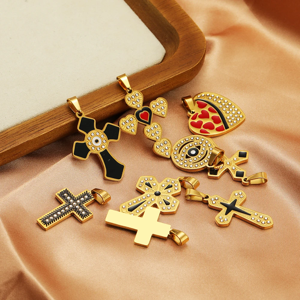 

4Pcs Stainless Steel Enamel Cross Charms 18k Gold Color Pendants for DIY Delicate Jewelry Necklace Making Bracelet Decoration
