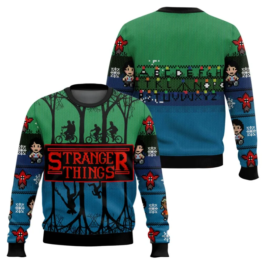 سترة بغطاء للرأس لعيد الميلاد من Stranger Things: شخصيات كلاسيكية على طراز Pixel Style X، ترتدي مذكرة "Stranger Things" على جسمك #1