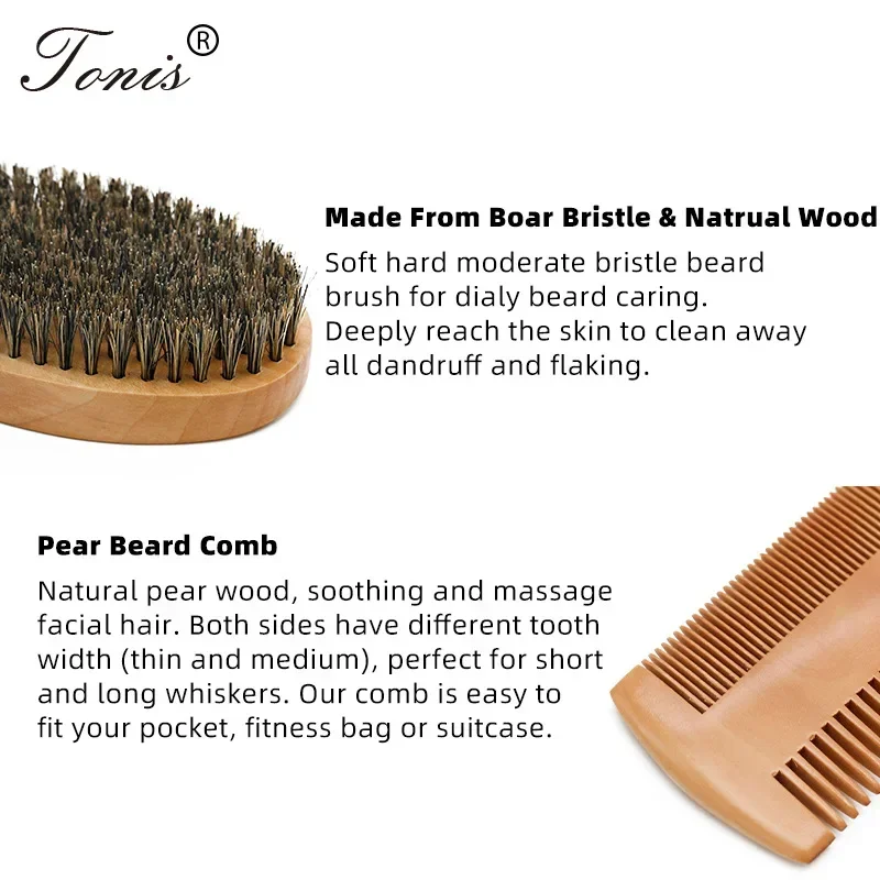 Men\'s Shaving Brush Set Boar Bristle Portable Barber Natural Beard Brush for Facial Cleaning Wooden Comb Styling Tool Wholesale
